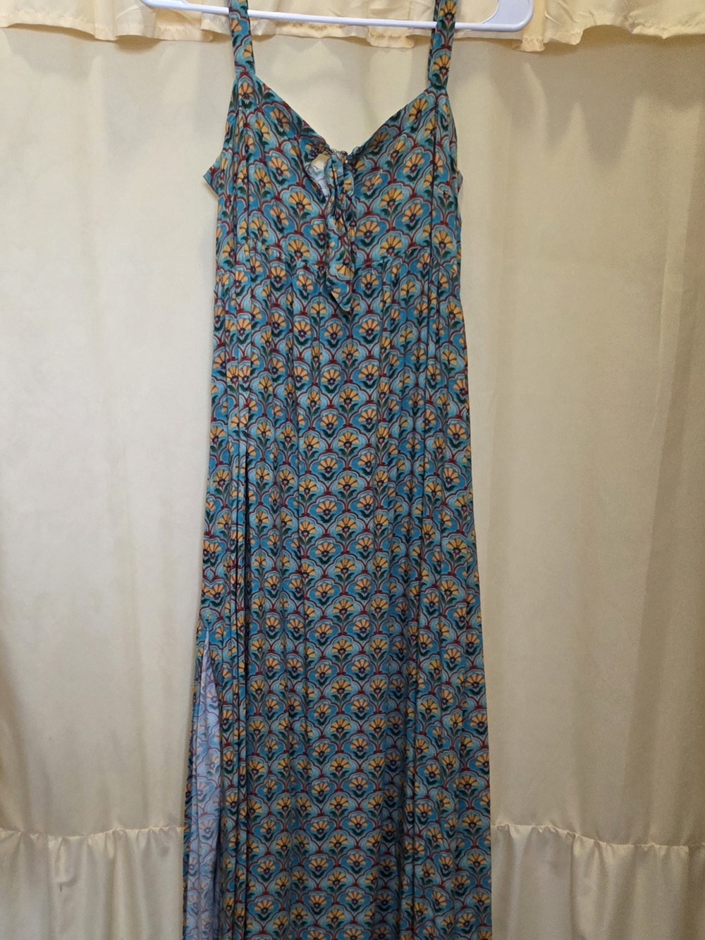 NATURAL LIFE Teal Blue Patterned Maxi Dress with Yellow Accents
